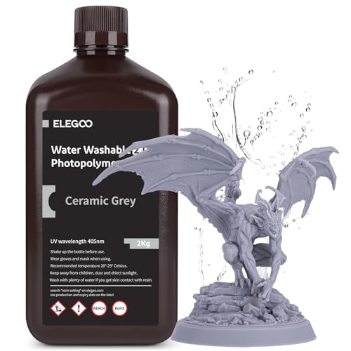 ELEGOO Upgraded 405nm Wasser Waschbares Resin 2.0,Water Washable 3D Drucker Rapid Harz mit Geringerer Schrumpfung und Höherer Präzision für LCD/DLP/SLA/3D Drucker Grau 2000g von ELEGOO