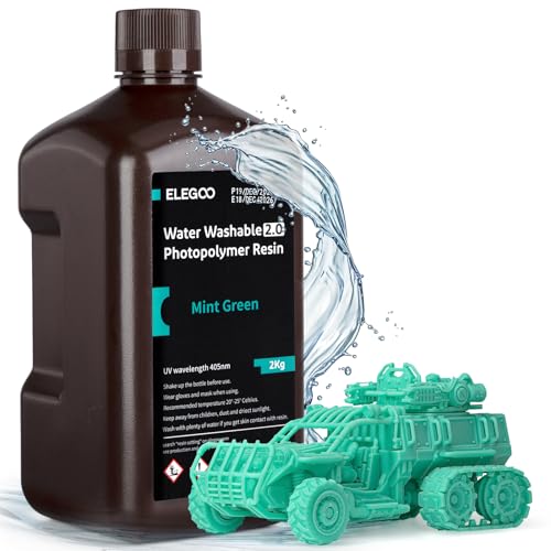 ELEGOO Upgraded Wasser Waschbares 3D Drucker Resin 2.0, Schnell Aushärtendes Photopolymerharz für LCD DLP SLA Resin Drucker, 395-405nm UV-Aushärtung 3D-Druckflüssigkeit, Minzgrün 2000g von ELEGOO