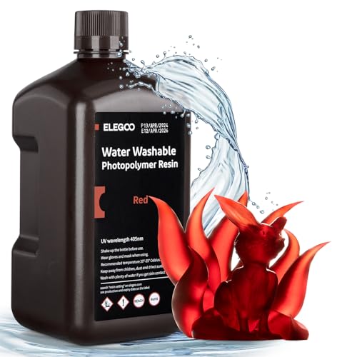 ELEGOO Wasser Waschbares 3D Drucker Resin, Water Washable UV Resin 405nm Photopolymer Harz für MSLA/DLP/LCD 3D Drucker Klarrot 2000g von ELEGOO