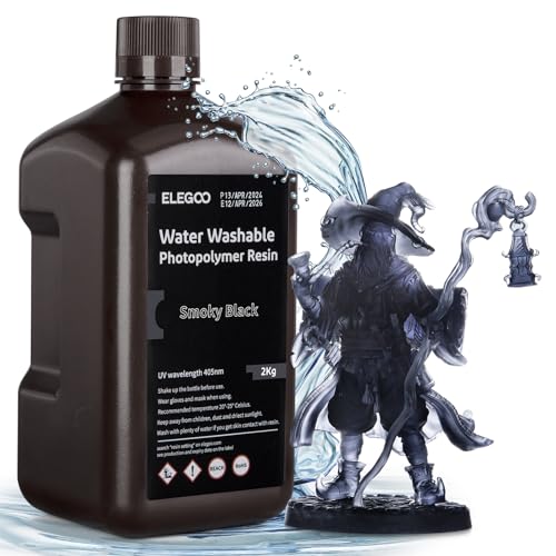 ELEGOO Wasser Waschbares 3D Drucker Resin, Water Washable UV Resin 405nm Photopolymer Harz für MSLA/DLP/LCD 3D Drucker Rauchiges Schwarz 2000g von ELEGOO