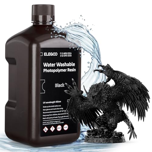 ELEGOO Wasser Waschbares 3D Drucker Resin, Water Washable UV Resin 405nm Photopolymer Harz für MSLA/DLP/LCD 3D Drucker Schwarz 2000g von ELEGOO