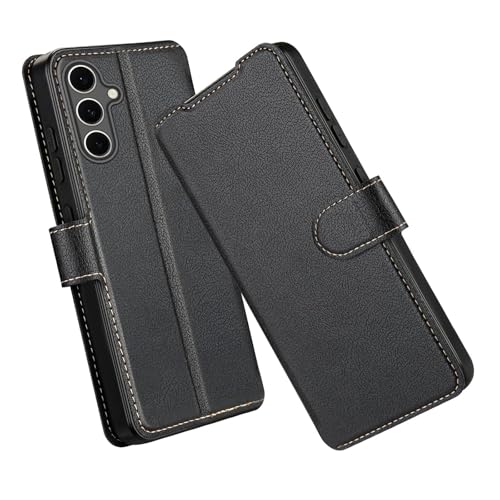 ELESNOW Hülle für Samsung S24 FE, PU Leder Klappbar Wallet Handyhülle Schutzhülle Tasche mit Kartenfach, RFID Blocking, Standfunktion, Magnetisch für Samsung Galaxy S24 FE 5G Hüllen (Schwarz) von ELESNOW