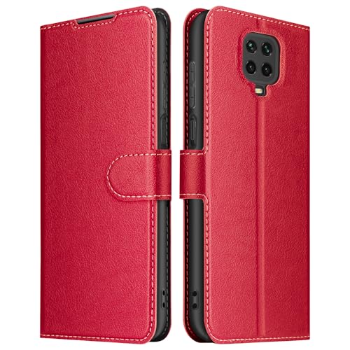 ELESNOW Hülle für Xiaomi Redmi Note 9S / Note 9 Pro, Premium Leder Flip Schutzhülle Tasche Handyhülle mit [ Magnetverschluss, Kartenfach, Standfunktion ] für Redmi Note 9S / Note 9 Pro (Rot) von ELESNOW