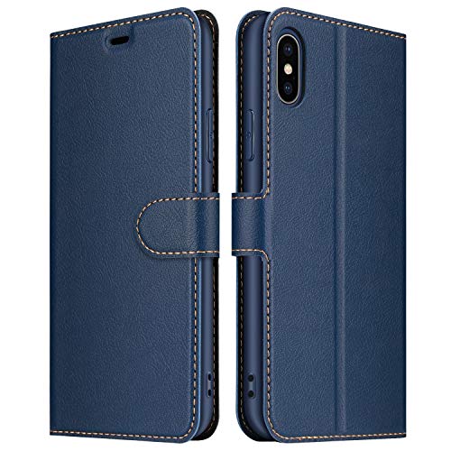 ELESNOW Hülle für iPhone XS Max, Premium Leder Klappbar Wallet Schutzhülle Tasche Handyhülle mit [Magnetisch, Kartenfach, Standfunktion] für Apple iPhone XS Max - 6.5" (Blau) von ELESNOW