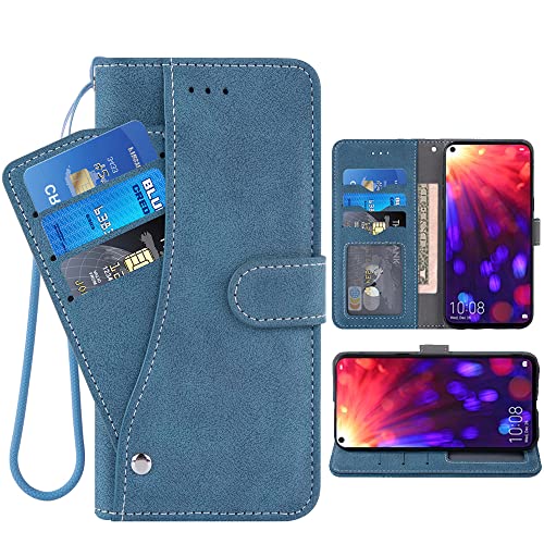 ELISORLI Kompatibel mit Huawei Honor View 20/V20 Wallet Case Handschlaufe Lanyard Leder Flip Kartenhalter Ständer Handy Zubehör Folio Geldbörse Kredittelefon Cover für Hawaii View20 Damen Herren Blau von ELISORLI