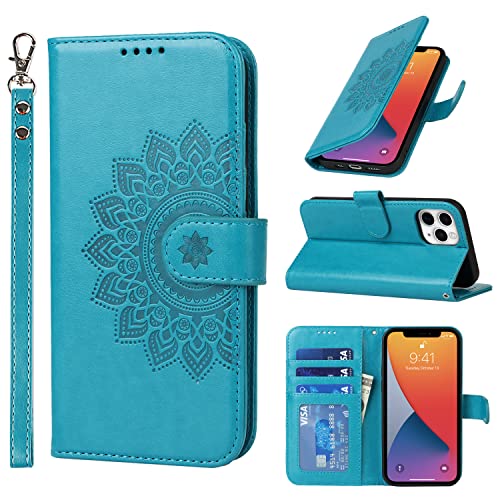 ELTEKER Handyhülle iPhone 11 Pro, Hülle iPhone 11 Pro Klapphülle, [3 Kartenfächer] [Magnet Verschluss] Leder Eleganter Prägung Schutzhülle Ledertasche Handyhülle für iPhone 11 Pro, Blau von ELTEKER