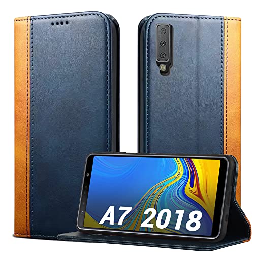 ELTEKER Hülle für Samsung Galaxy A7 2018, Handyhülle Samsung A7 2018 Klapphülle, Extra Dünn Schutzhülle Ledertasche Hülle mit Kartenfach für Samsung A7 2018, Blau von ELTEKER