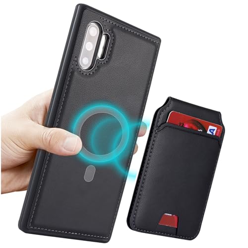 ELTEKER Hülle für Samsung Galaxy Note 10 Plus Handyhülle mit Kartenfach Magsafe Wallet Magnetischer Kartenhalter mit Ständer,Klapphülle Leder Schutzhülle für Galaxy Note 10 Plus-Schwarz von ELTEKER