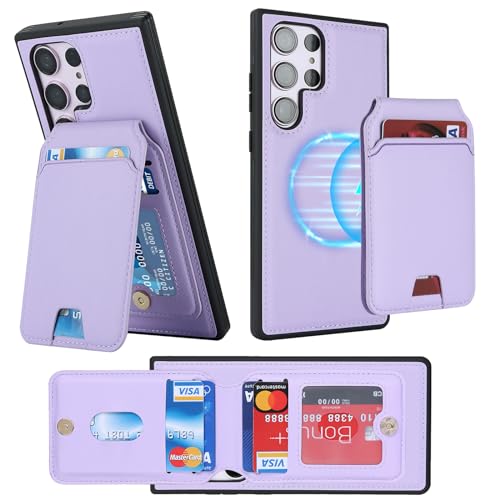 ELTEKER Hülle für Samsung Galaxy S23 Ultra Handyhülle mit Kartenfach Magsafe Wallet Magnetischer Kartenhalter mit Ständer,Leder Klapphülle Schutzhülle für Galaxy S23 Ultra-lila von ELTEKER