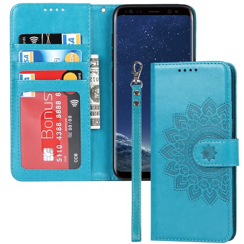 ELTEKER Hülle für Samsung Galaxy S8, Samsung Galaxy S8 Leder Hülle, Galaxy S8 Klapphülle [3 Kartenfächer] [Magnet Verschluss] schutzhülle Ledertasche Handyhülle für Samsung Galaxy S8, Blau von ELTEKER