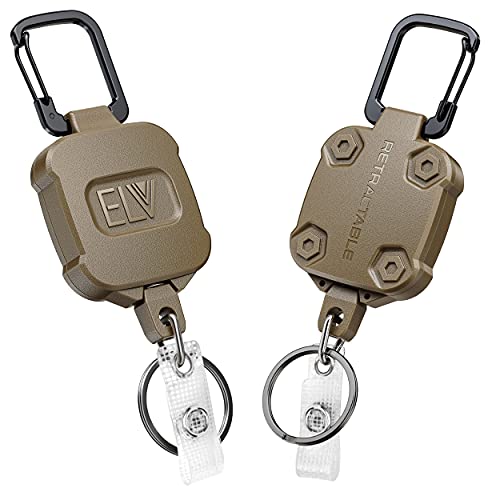 E LV Selbsteinziehbarer Ausweishalter, Schlüsselrolle, strapazierfähig, 81,3 cm Kordel, Karabiner-Schlüsselanhänger, hält bis zu 15 Schlüssel und Werkzeuge, 2 Stück von ELV