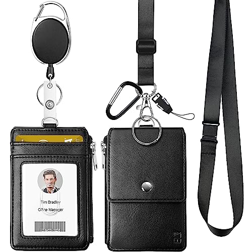 ELV Ausweishalter, Ausweiskartenhalter mit 5 Kartenfächern, 1 RFID-blockierende Tasche, einziehbare Spule und Umhängeband für Büroausweis, Schulausweis, Führerschein von ELV