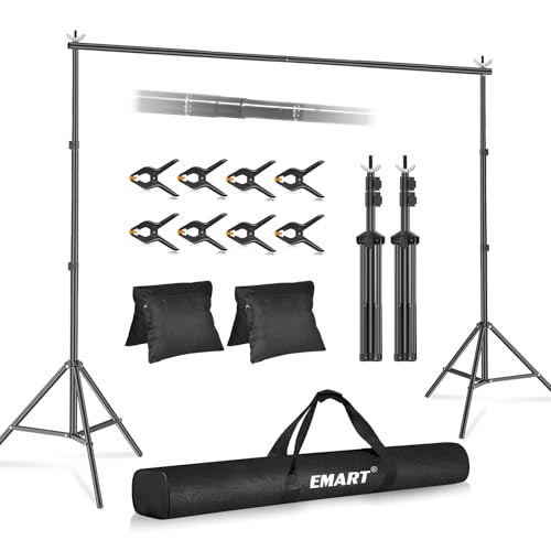 EMART Foto Hintergrund Ständer, 2,6x3m Verstellbarer Hintergrundsystem mit 6 Hintergrundklemmen, 2 Sandsack für Fotostudio Porträt Produktfotografie Studiofotografie von EMART