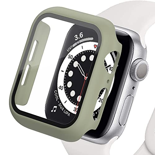 Hülle kompatibel für Apple Watch Series 7 45mm 41mm mit Displayschutz aus gehärtetem Glas, für iWatch 7 All-Round Hart PC Schutzhülle, High Definition, Kratzfest von EMIOBAND