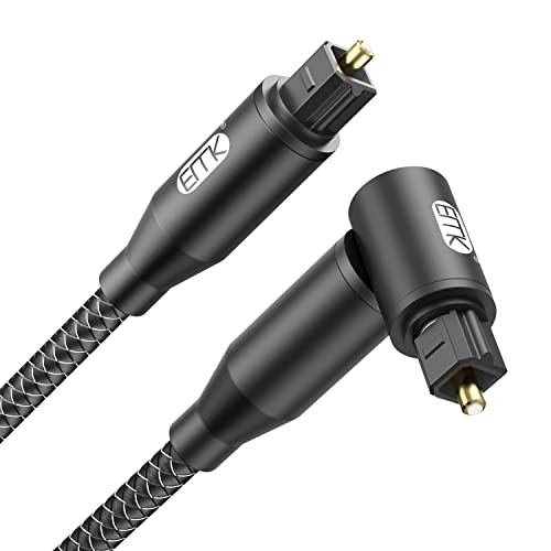 EMK Digital Optisches Audiokabel Rechteck Winkel Toslink Kabel (Vergoldet, 90 Grad OPTICAL Stecker, Optische zu TOSLINK, 360 Grad drehbar) Optische Kabel für DVD, Lautsprecher, Soundbar, TV (2 m) von EMK