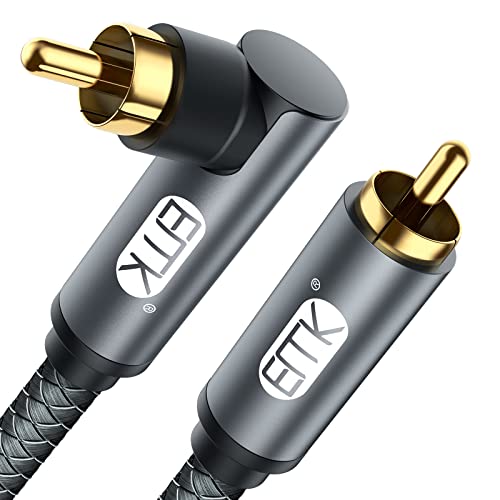 EMK Subwoofer Kabel, Digitales Koaxialkabel Cinch RCA Vergoldete Stecker Audio Kabel für Subwoofer,AV Receiver,Verstärker,Heimkino (Cinch zu 90 Grad Cinch Grau, 0,5M) von EMK