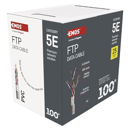 EMOS - FTP Netzwerkkabel CAT 5e, 100m, PVC - CAT5e-Patchkabel FTP - Gigabit LAN Kabel - geschirmtes Ethernet Kabel - für Innenbereich EMOS - FTP Netzwerkkabel CAT 5e, 100m, PVC - CAT5e-Patchkabel FTP - Gigabit LAN Kabel - geschirmtes Ethernet Kabel - für Innenbereich von EMOS