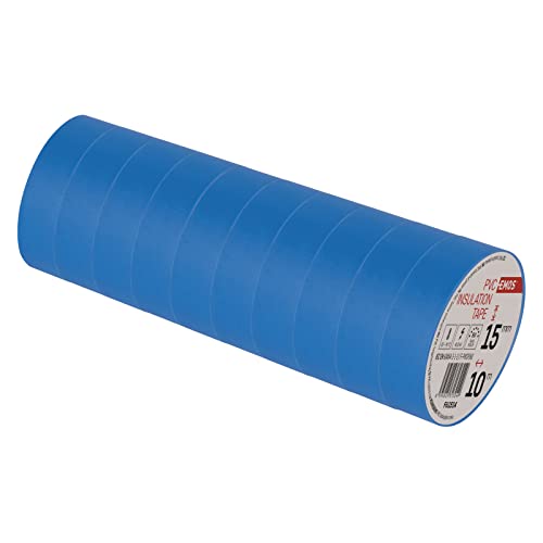 EMOS PVC-Isolierband Blau 10er Pack, 15mm x 10m, 0,13mm Bandstärke, selbstklebend, hohe Spannungsfestigkeit und Anwendungstemperaturbereich, UV-beständig, wasserdichte Verbindung, ohne Textilgewebe von EMOS