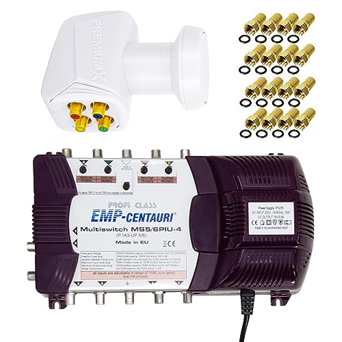 EMP-Centauri Satelliten Multischalter 5/6 Piu-4 Profi Multiswitch 1 SAT bis 6 Teilnehmer PremiumX Quattro LNB 4K 16x F-Stecker von EMP-Centauri