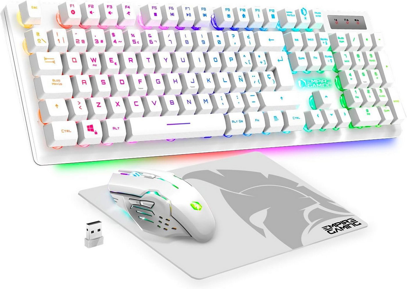 EMPIRE GAMING Armor RF800 Teclado y Ratón Para Gamer, wiederaufstellbar, QWERTY Tastatur- und Maus-Set, Con Mouse Pad – RGB Wireless 2,4 GHz Keyboard 4800 DPI Maus PC PS4 PS5 von EMPIRE GAMING