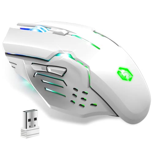 EMPIRE GAMING - RF903 Gaming-Maus, Kabellos 2,4GHz Wireless Wiederaufladbar – LED-Hintergrundbeleuchtung RGB – Ergonomisch – 4800 DPI 500 Hz – PS4,PS5,XboxOne/Series,PC und Mac – Weiß von EMPIRE GAMING