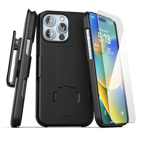 Encased Handyhülle Schutzhülle mit Gürtelclip für iPhone 16 Pro mit Holster und Displayschutzfolie aus gehärtetem Glas (DuraClip Serie) von ENCASED