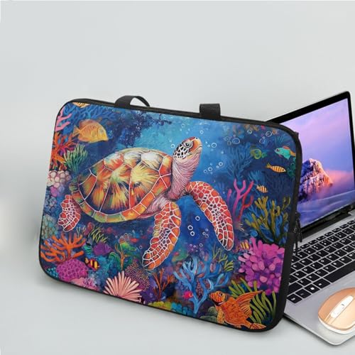 ENEN Laptoptasche 10-17 Zoll Laptop-Taschen, 3D Meeresschildkröte Laptop Tasche Business Büro Arbeit Computertasche, Schlanke Notebook Tasche für Herren Frauen (10 Zoll,Unterwasserwelt) von ENEN