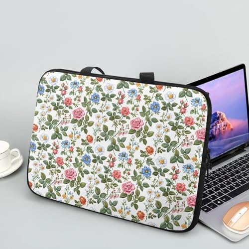 ENEN Laptoptasche 10-17 Zoll Laptop-Taschen Blumen Laptop Tasche Business Büro Arbeit Computertasche, Schlanke Notebook Tasche für Herren Frauen (10 Zoll,Rosen) von ENEN