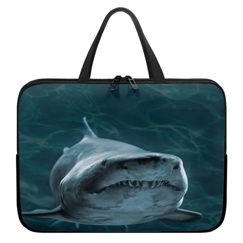 ENEN Tiere Druck Laptoptasche Wasserdicht Laptop Taschen, Laptop Tasche Business Büro Arbeit Computertasche, Schlanke Notebook Tasche für Herren Frauen (12’’,Hai) von ENEN