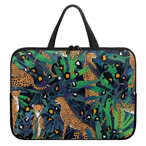 ENEN Wasserdicht Laptoptasche 3D Blatt Laptop Taschen, Laptop Tasche Business Büro Arbeit Computertasche, Schlanke Notebook Tasche für Herren Frauen (15’’,Leopard) von ENEN