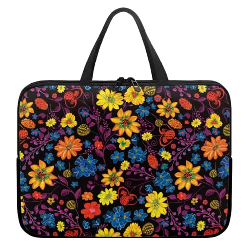 ENEN Wasserdicht Laptoptasche 3D Blume Laptop Taschen, Laptop Tasche Business Büro Arbeit Computertasche, Schlanke Notebook Tasche für Herren Frauen (13’’,Gelb Violett) von ENEN