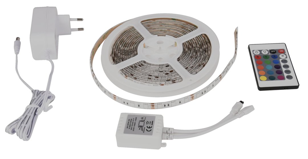 Set LED-Streifen, RGB, 5 Meter Länge, 60LED/m, 12 V, 10 mm, inklusive Fernbedienung und Netzteil von ENOVALITE