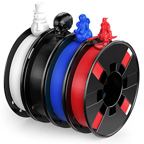 ENTINA PLA Filament Set für 3D Drucker, PLA Filament 1,75 mm 1 kg (250 g x 4 Spulen), Schwarz, Weiß, Rot und Blau PLA Filament, Maßgenauigkeit +/- 0,02 mm von ENTINA