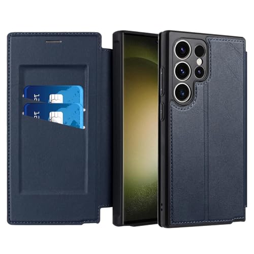 Brieftaschenetui Für Samsung Galaxy S24 Ultra/S24 Plus/S24, RFID-blockierendes Kartenfach, Folio Ständerhülle Im Business-Stil Handyhülle(Blue,S24) von ENTRYX