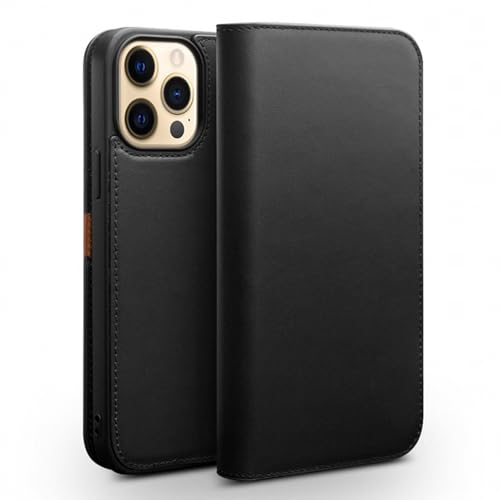 ENTRYX Flip Case Für iPhone 15 Pro Max, Echtleder Geldbörsen Hülle Kartenhalter TPU Schale Magnetschutz Bookstyle Folio Telefonhülle(Black) von ENTRYX