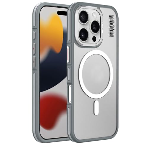 ENTRYX Magnetische Hülle Für iPhone 16 Pro Max/16 Pro/16 Plus/16, Handyhülle Mit Metalllinse, Schlankes Kabelloses Laden, Mattierte Anti-Fingerabdruck Abdeckung(Gray,16) von ENTRYX