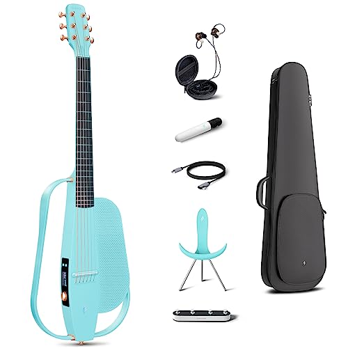 Enya Akustik Elektrische Kohlefaser Gitarre - NEXG 2 Blau 38 Zoll Smart E-Gitarre für Erwachsene mit 80W kabellosem Lautsprecher Mikrofon Ohrhörern Fußschalter Gurt Ladegerät und Gigbag (Deluxe) von ENYA