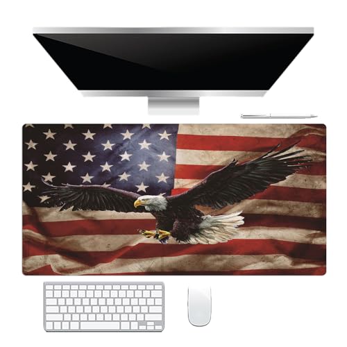 EOBTAIN Großes erweitertes Gaming-Mauspad, amerikanische Flagge, Tastaturmatte, 80 x 39 cm, rutschfestes Gummi, Patriotische Adler, XXL-Mauspad für Büro, Laptop und Zuhause, Schreibtischunterlage mit EOBTAIN Großes erweitertes Gaming-Mauspad, amerikanische Flagge, Tastaturmatte, 80 x 39 cm, rutschfestes Gummi, Patriotische Adler, XXL-Mauspad für Büro, Laptop und Zuhause, Schreibtischunterlage mit von EOBTAIN