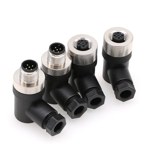 Eonvic 2 Sets rechtwinkliger M12 5-poliger Stecker und Buchse, A-Code, kreisförmiger Luftfahrtstecker, industrieller Sensor-Stecker, wasserdicht, rechtwinklig, 12 mm Kabel für NMEA 2000 Feld von EONVIC