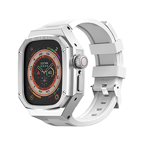 EPANO Luxuriöses Metall-Uhrengehäuse, 49 mm, Modifikationsset, für Apple Watch Ultra 49 mm, Edelstahl-Gehäuse, für iWatch 49 mm Mod-Silikonarmband (H) von EPANO