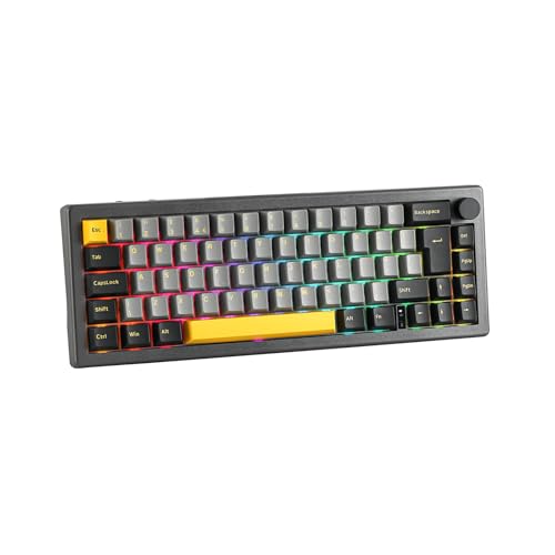 EPOMAKER 65% EK68 ISO(UK) Mechanische Tastatur Bluetooth, Triple Mode Gasket Gaming Tastatur mit Drehregler,RGB,Hot Swap,NKRO,3000mAh für Win/Mac (Schwarz Golden, Gateron Pro Yellow) von EPOMAKER