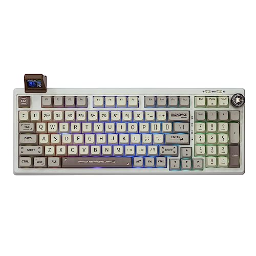 EPOMAKER RT100 Mechanische Tastatur Gasket mit anpassbarem Display, Bluetooth/2.4G/USB, Drehregler, Hot Swap, 5000mAh Akku, RGB für Win/Mac/Gaming (Retro White (US QWERTY), Gateron Pro Yellow) von EPOMAKER