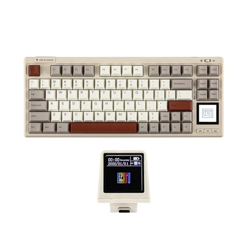 EPOMAKER RT80 Kabellose Gaming-Tastatur, Tri-Mode 75% mechanische Tastatur, Hot-Swap Creamy Custom-Tastatur, mit Touchscreen und Mini-Display, NKRO für Bürospiele (Retro Weiß, Flamingo Linear Switch) von EPOMAKER