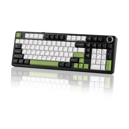 EPOMAKER X Aula F99 PRO Mechanische Gaming Tastatur 2.4GHz/Type-C/BT5.0, Hot-Swap-fähige Custom-Tastatur mit 8000mAh-Akku, linear Switch und RGB-Beleuchtung (Schwarz Weiß Grün) von EPOMAKER