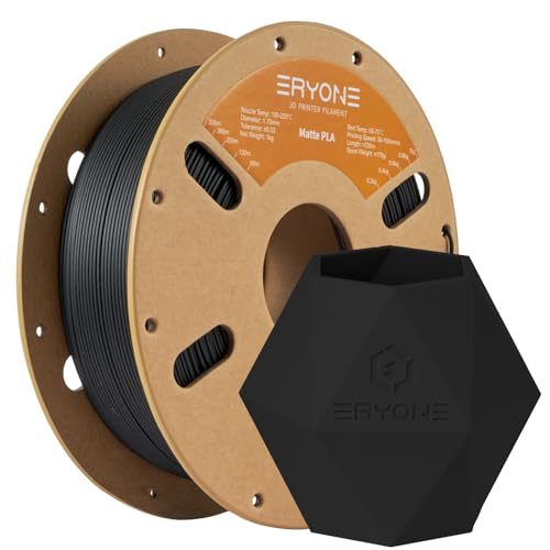 ERYONE 3D Drucker Matte Filament PLA 1 kg 1 Spool, 1.75mm +/-0.03mm, Matte Schwarz von ERYONE
