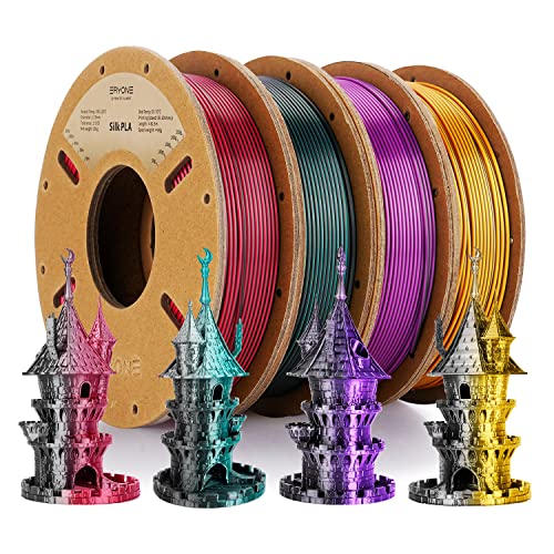 ERYONE Dual Zweifarbig Silk PLA Filament 1.75mm, 3D Printer Filament PLA +/-0.03mm, 4x250g /Pack, Black & Green, Black & Rose, Black & Purple, Black & Gold von ERYONE