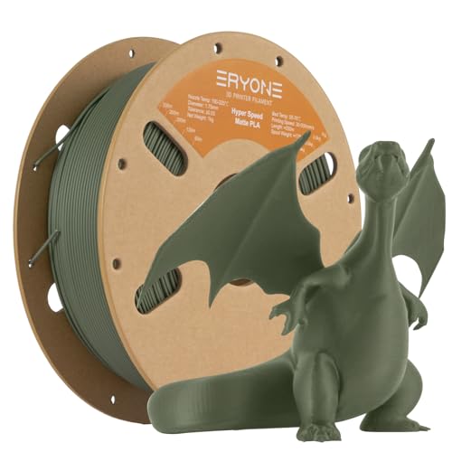 ERYONE High Speed Matte Filament PLA 1.75mm +/- 0.03mm, High Speed Filament PLA, Rapid PLA Filament, 3D printing filament, 30-500mm/s Hyper Speed PLA filament, 1kg (2.2LBS) / Spool, Olive Green von ERYONE