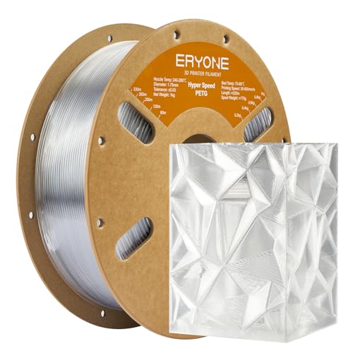 ERYONE High Speed PETG Filament 1.75mm +/- 0.03mm, 3D Printing Filament PETG Fit Most FDM Printer, 1kg (2.2LBS) / Spool, Transparent von ERYONE