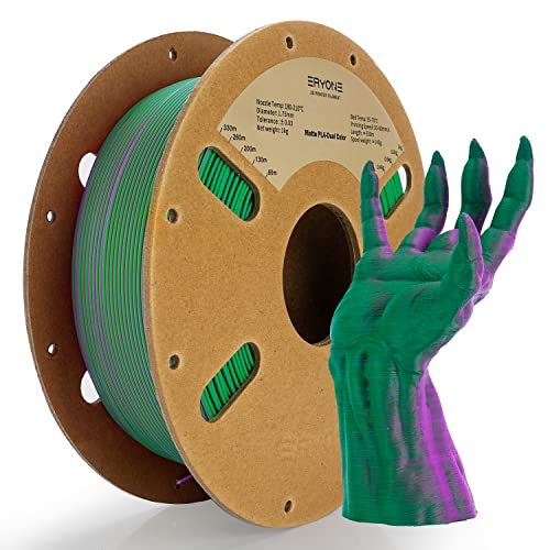 ERYONE Mattes zweifarbiges PLA-Filament 1,75 mm für 3D-Drucker, Genauigkeit +/- 0,03 mm, 1 kg/Spule, Mattrot, Lila und Grün von ERYONE