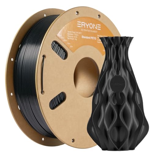 ERYONE PETG Filament 1,75 mm, 3D Drucker Filament PETG, 0,03 mm, 1 kg/Spule, Schwarz von ERYONE